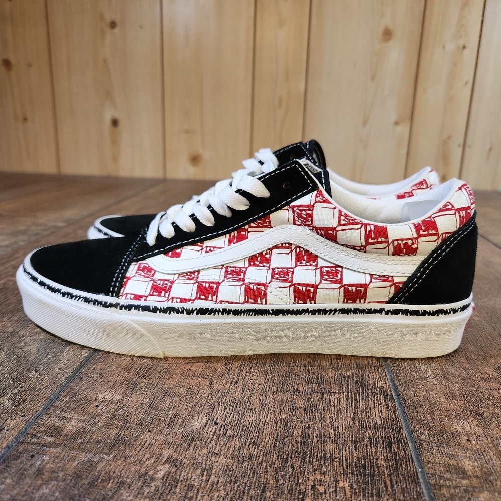 Vans Old Skool Low Sketch Red Checkered Shoes Men's 8.5 Women's 10 Skater Punk - Picture 2 of 10
